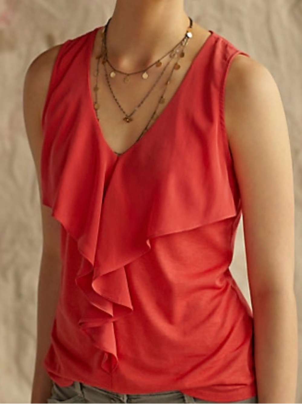 Anthropologie Deletta Red Ruffle Front Sleeveless Blouse